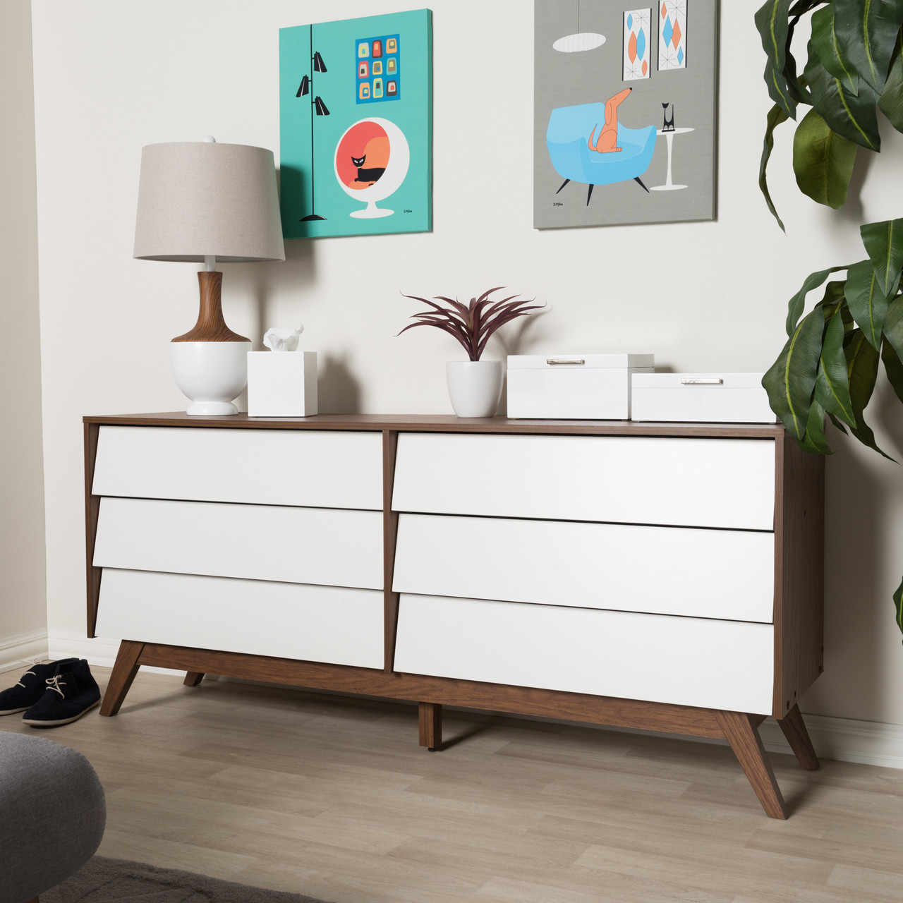 Baxton Studio Hildon Mid Century Modern White and Walnut Wood 6